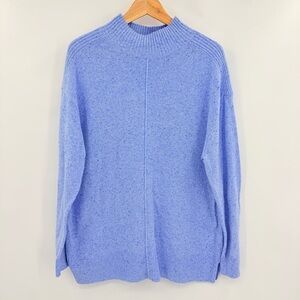 KAREN SCOTT Basic Fall Sweater XL Speckled Blue Mock Neck Cotton Pullover